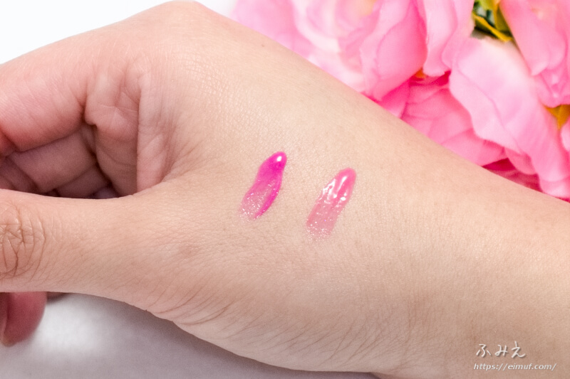 ボリカ リッププランパ― サクラティント #01(華やかで凛としたピンク)と#02(華やかで可憐なピンク) を手の甲に塗ってみた